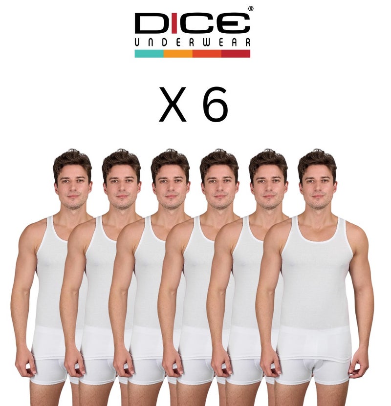 Dice® Men Cut Undershirt Bundle of 6 White Cut Shirts (100% Cotton) - Image 1